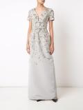 embroidered cap sleeve gown