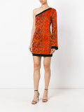 one-shoulder snake print dress