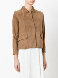 one-button suede jacket