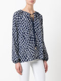 patterned neck-tie blouse