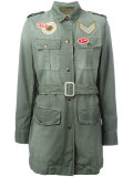 embroidered patch belted jacket