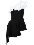 one shoulder frill trim top