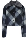 faux fur collar check jacket 
