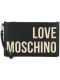metallic logo zipped clutch