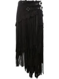 asymmetric fringed leather skirt