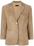 three-quarters sleeve leather blazer