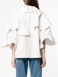 check frill bib blouse