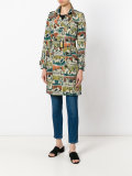 printed gabardine trench coat