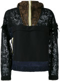 panelled lace hoodie