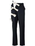 pinstriped lace up tapered trousers