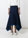 frayed asymmetric denim skirt