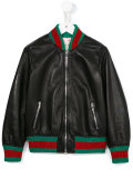 contrast stripe leather jacket 