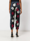 metallic floral print trousers