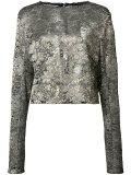 metallic flower motif blouse