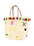 Pom pom straw tote