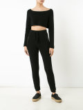 long sleeve cropped rib knit sweater