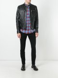 zipped panel leather jacket