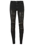 skinny fit zip detail shiny jeans