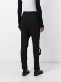 attached braces drop-crotch trousers