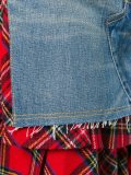 plaid inset denim skirt