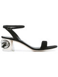 metallic chain heel sandals