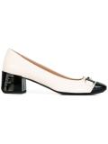 silver-tone buckle pumps