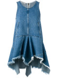 pleated trim denim top 