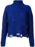 distressed cable knit jumper
