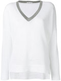 contrast V-neck jumper