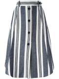 striped buttoned A-line skirt