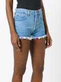 pom-pom trim denim shorts