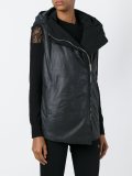 hooded sleeveless biker jacket