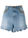 scalloped hem denim shorts