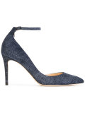 ankle strap denim pumps