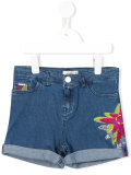 floral embroidered denim shorts