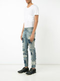 patched frayed cropped jeans