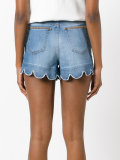scalloped hem denim shorts