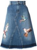 bird patches denim skirt