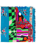 stripe and floral fringed scarf