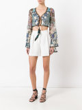 floral lace front flared sleeve crop top