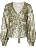 metallic waist-tie blouse