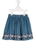 embroidered hem denim skirt