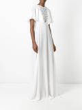 macramé neck ruffled gown
