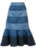 striped denim trumpet skirt