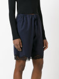 lace trim pinstriped shorts