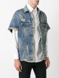 frayed shortsleeved denim jacket