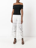 open embroidery cropped trousers