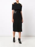 cut-off shoulder fitted dress