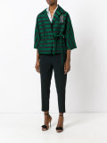 striped belted cropped jacket