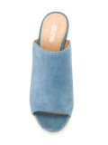 denim wedge mules